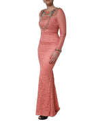 Pink Embellished Mermaid Lace Gown Dress