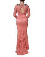 Pink Embellished Mermaid Lace Gown Dress