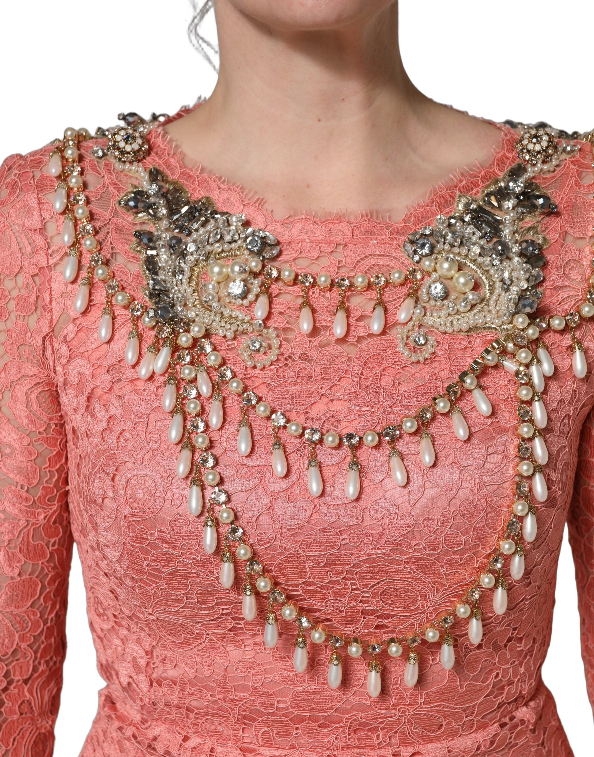 Pink Embellished Mermaid Lace Gown Dress