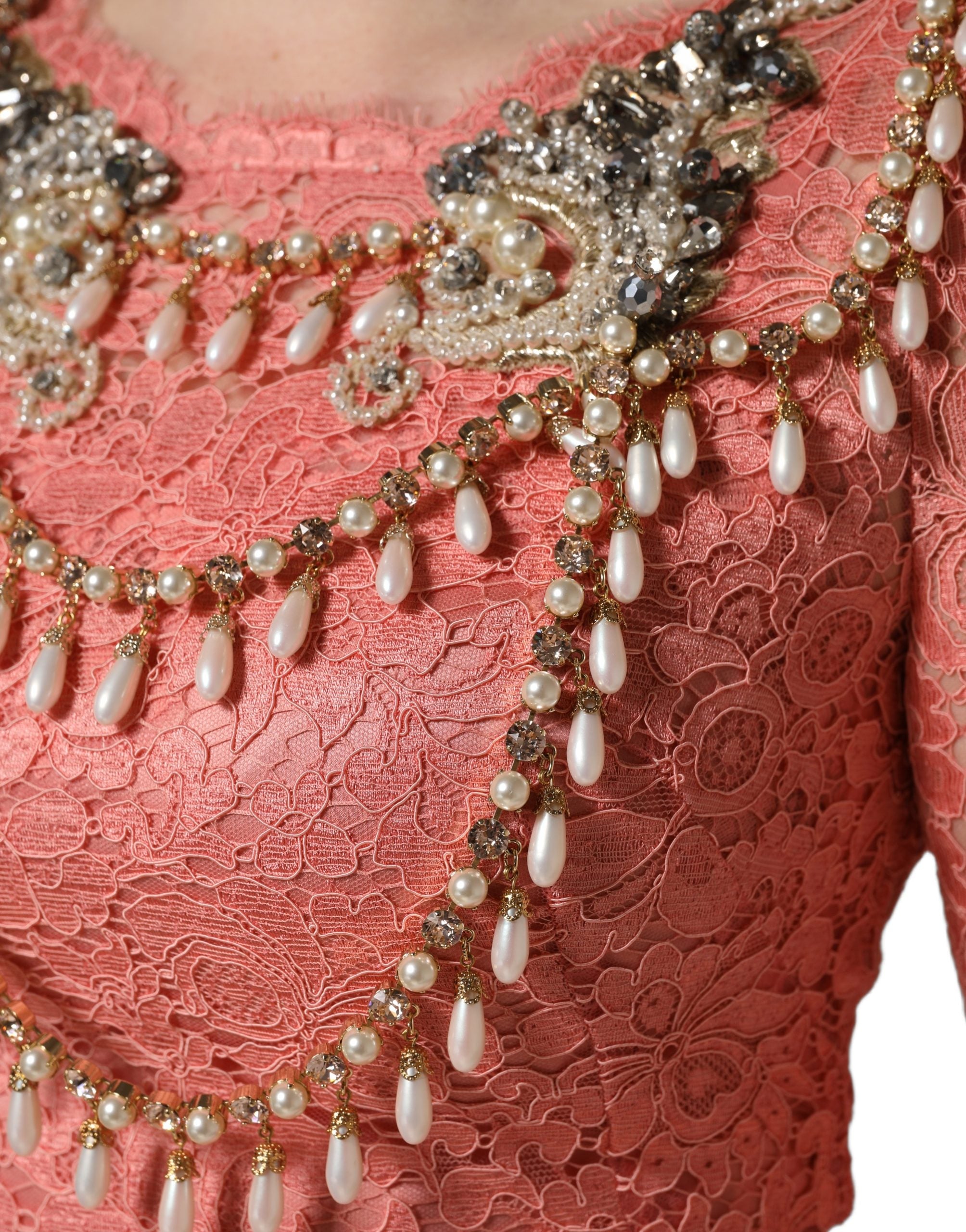 Pink Embellished Mermaid Lace Gown Dress