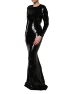Black Bodycon Mermaid Sequinned Gown Dress