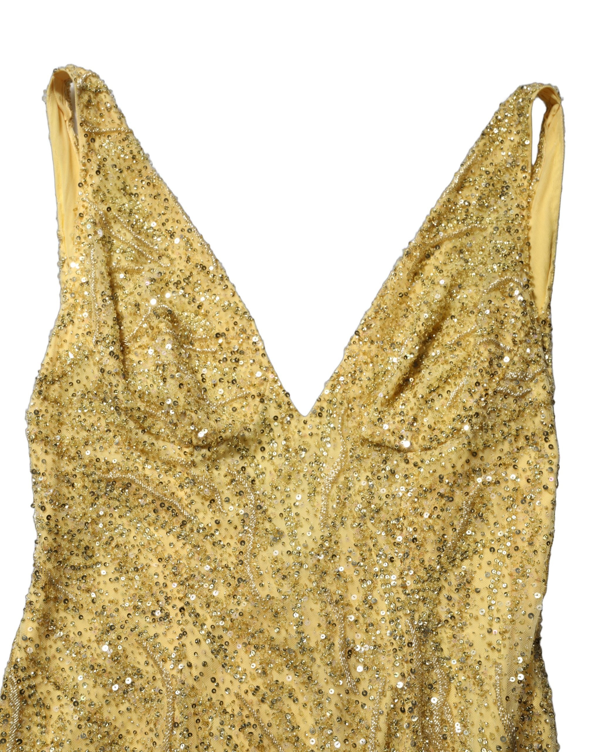 Gold V-neckline Mermaid Sequinned Gown Dress