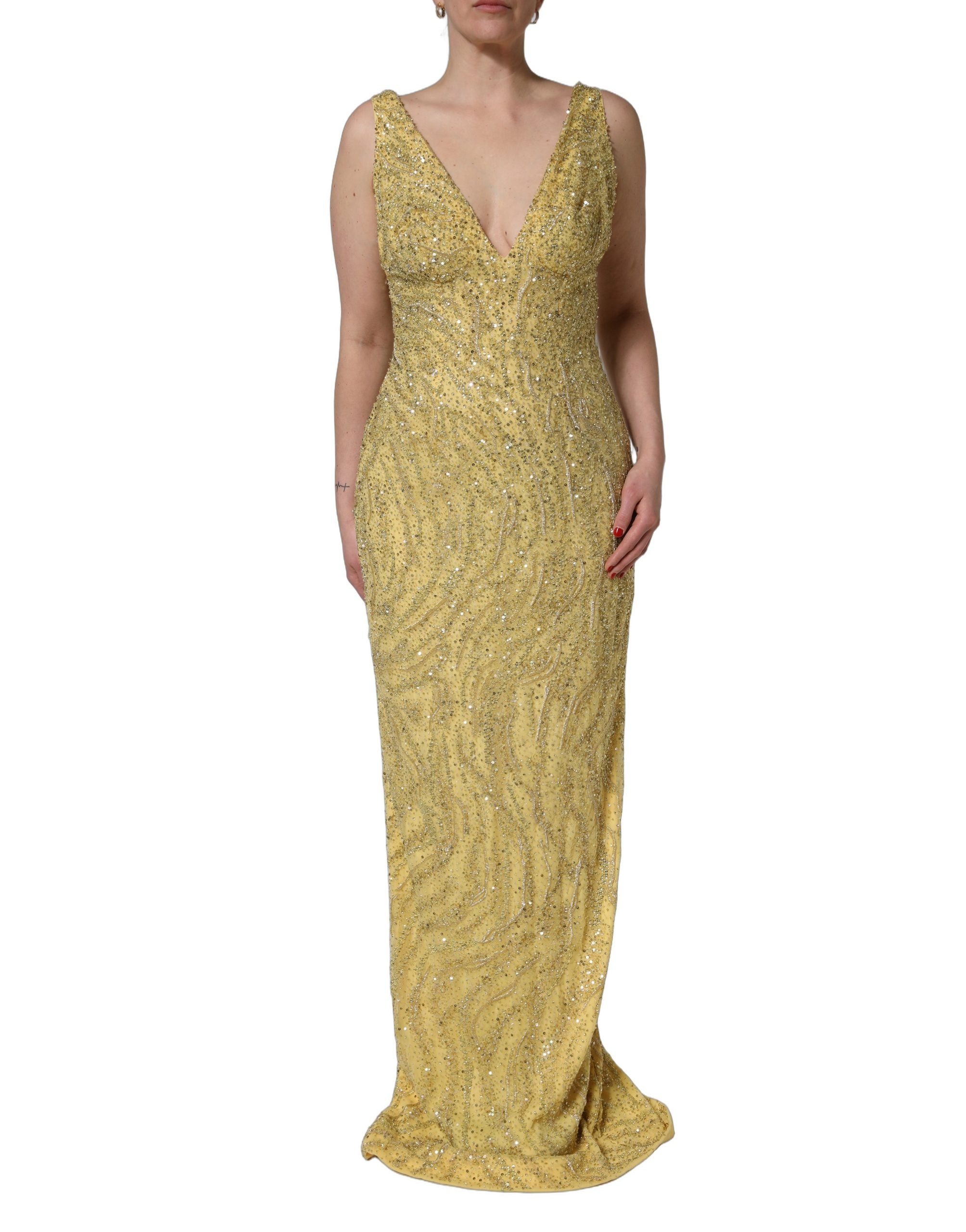 Gold V-neckline Mermaid Sequinned Gown Dress