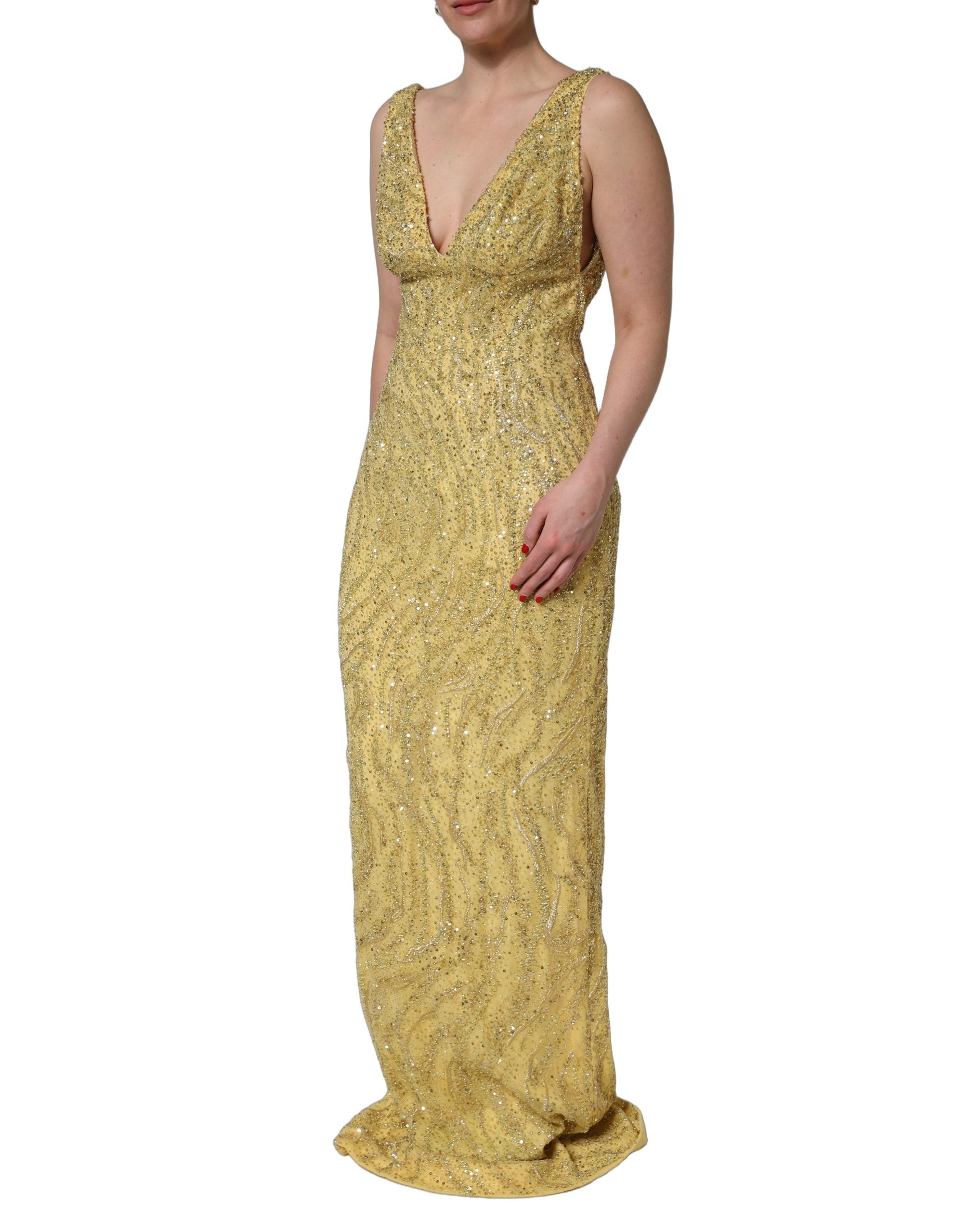Gold V-neckline Mermaid Sequinned Gown Dress