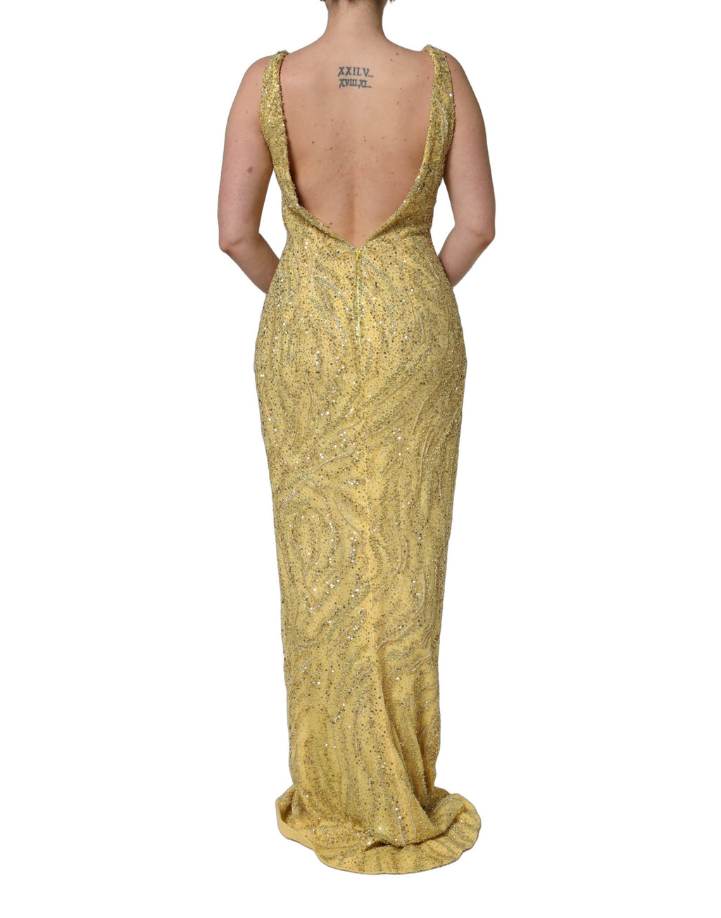 Gold V-neckline Mermaid Sequinned Gown Dress