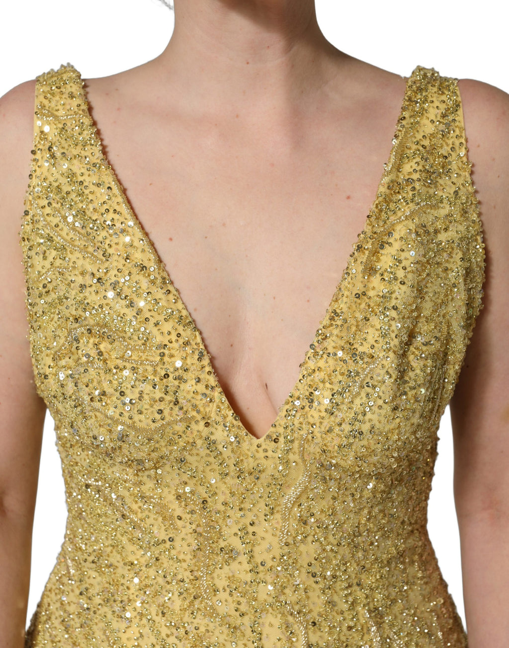 Gold V-neckline Mermaid Sequinned Gown Dress
