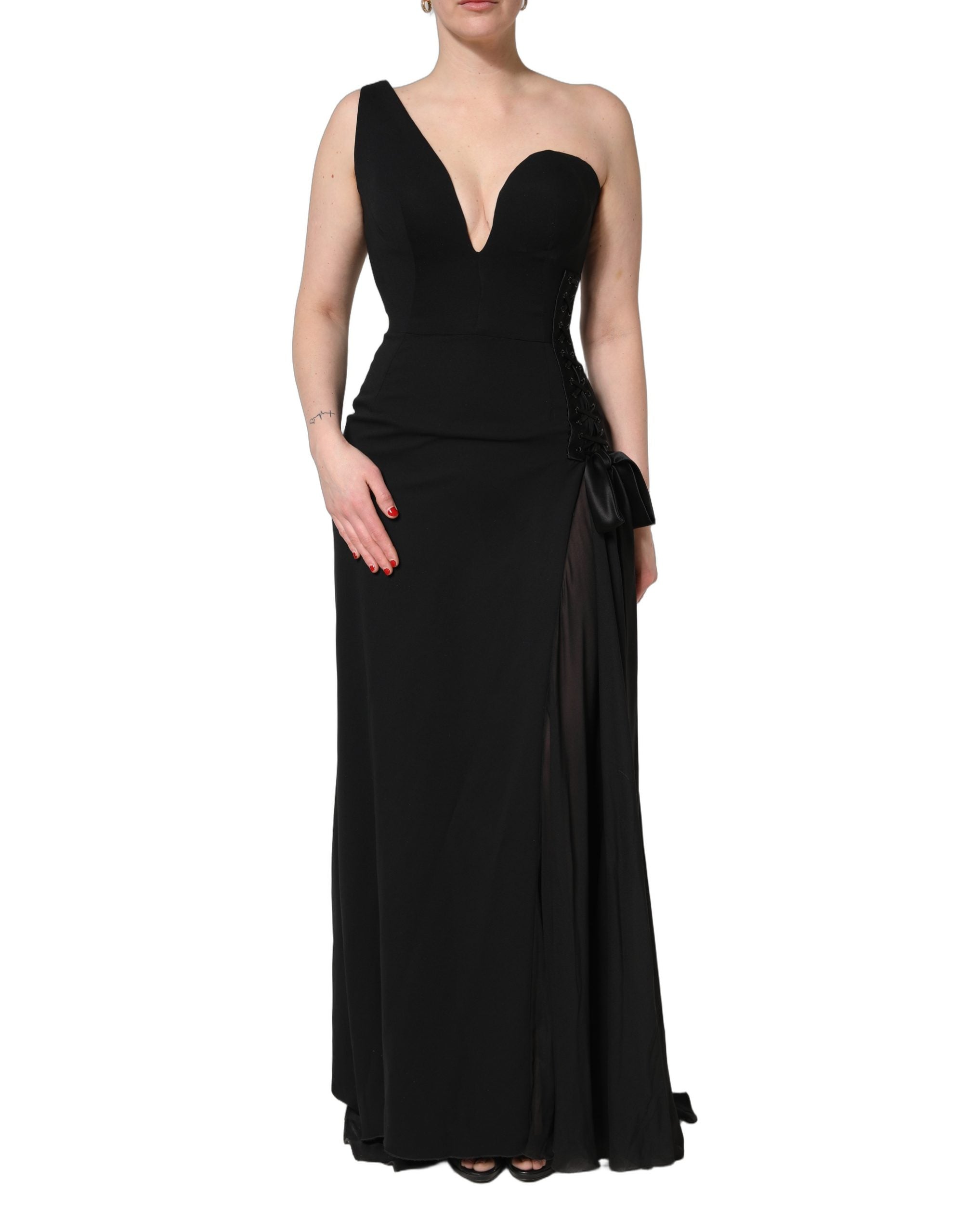 Black One Shoulder Neckline Long Gown Dress