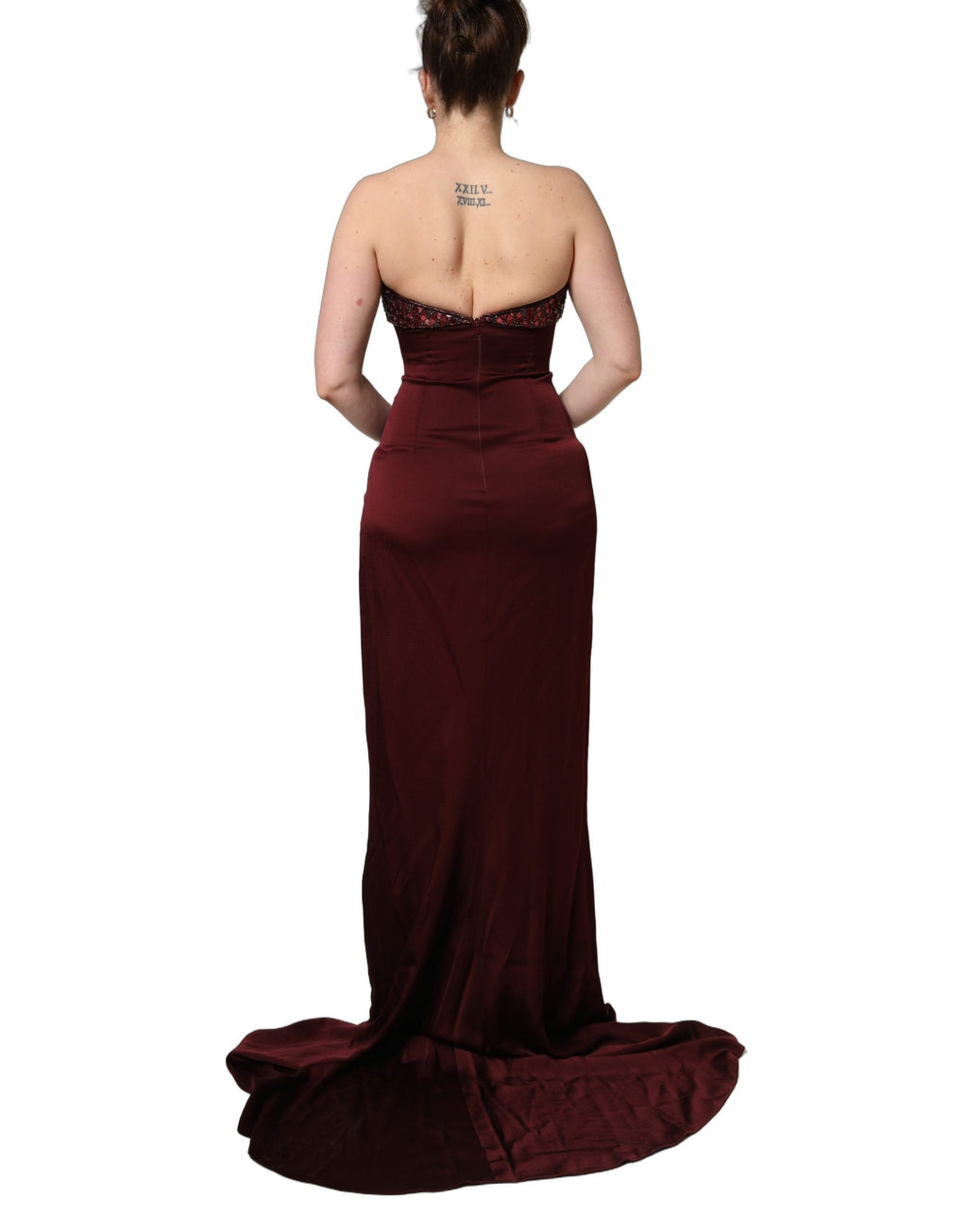 Maroon Embellished Vneck Evening Gown Dress