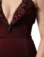 Maroon Embellished Vneck Evening Gown Dress