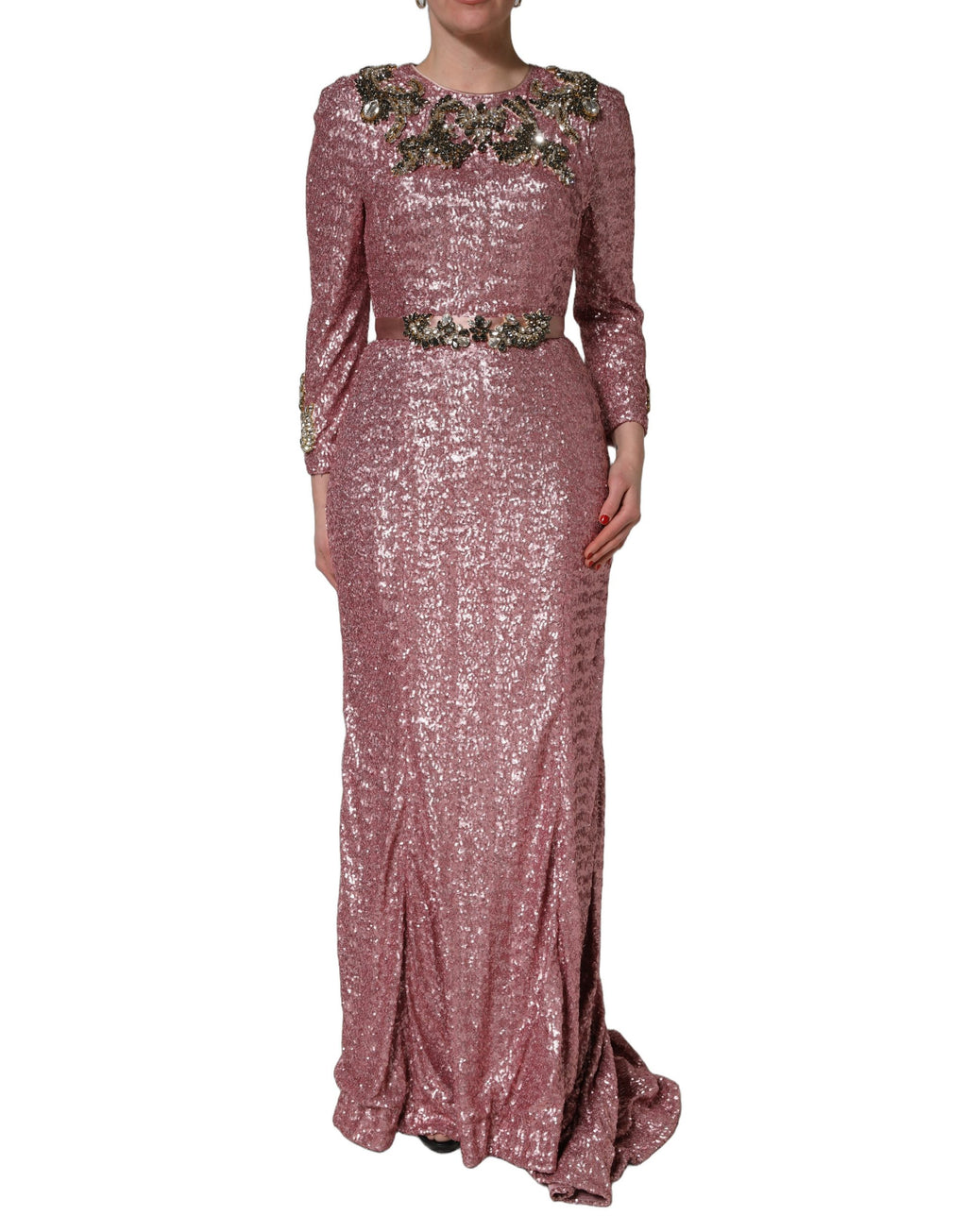 Pink Embellished Sequined Evening Gown Dress