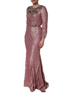 Pink Embellished Sequined Evening Gown Dress