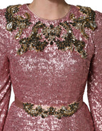 Pink Embellished Sequined Evening Gown Dress