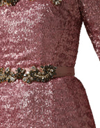 Pink Embellished Sequined Evening Gown Dress