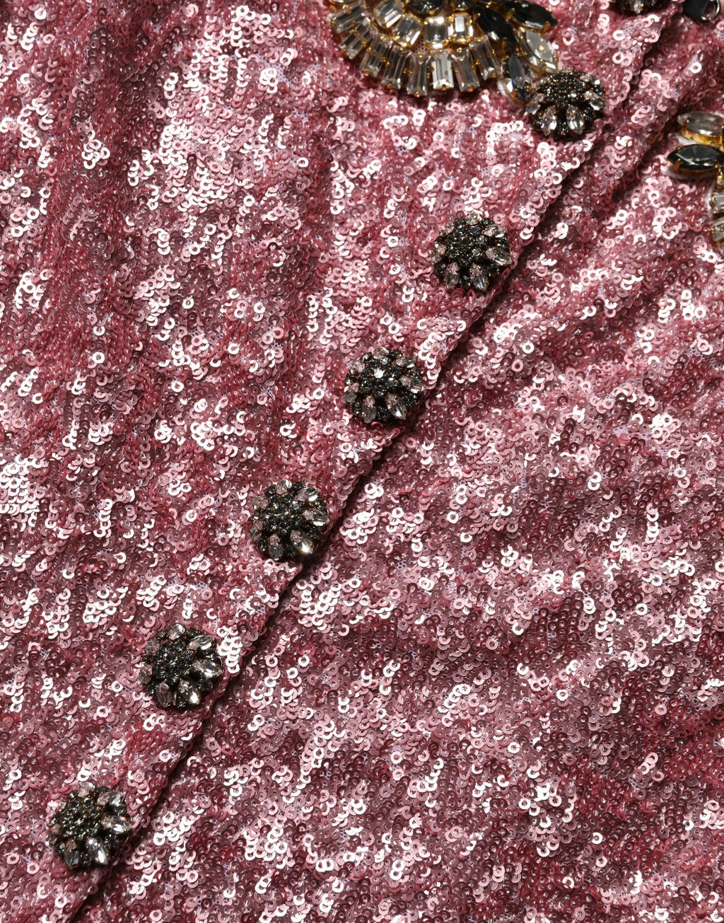 Pink Embellished Sequined Evening Gown Dress