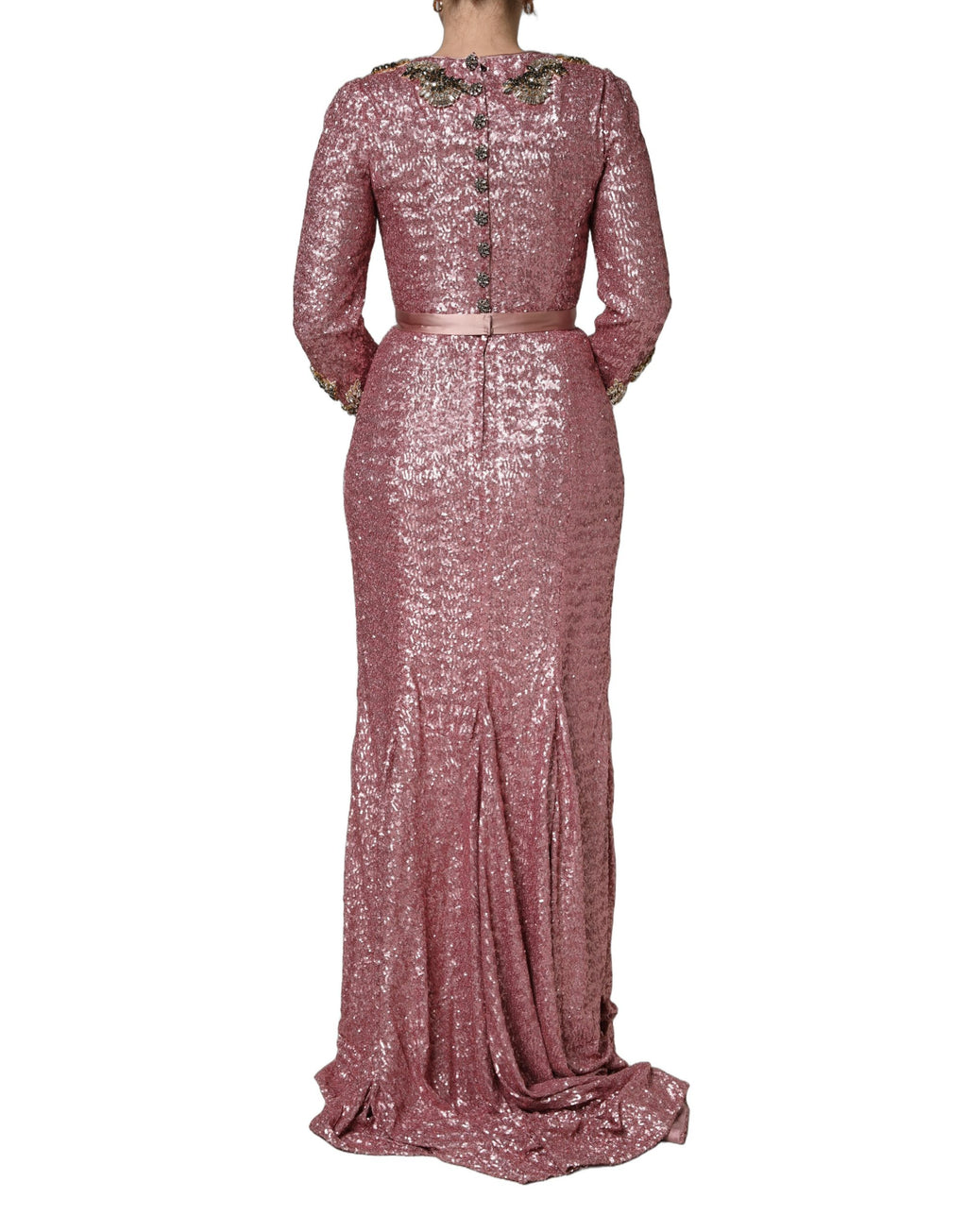 Pink Embellished Sequined Evening Gown Dress