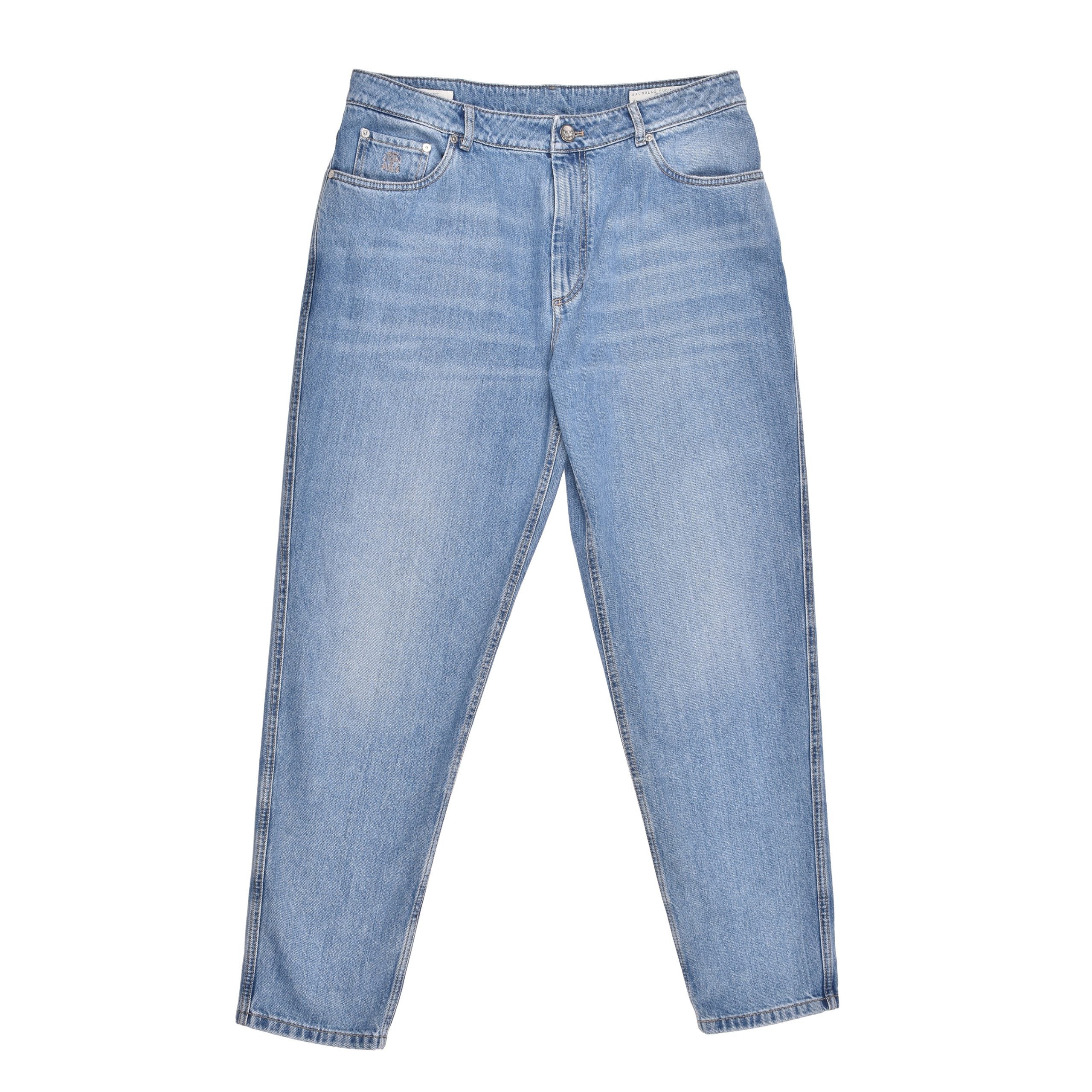 Blue Cotton Straight-Leg Jeans