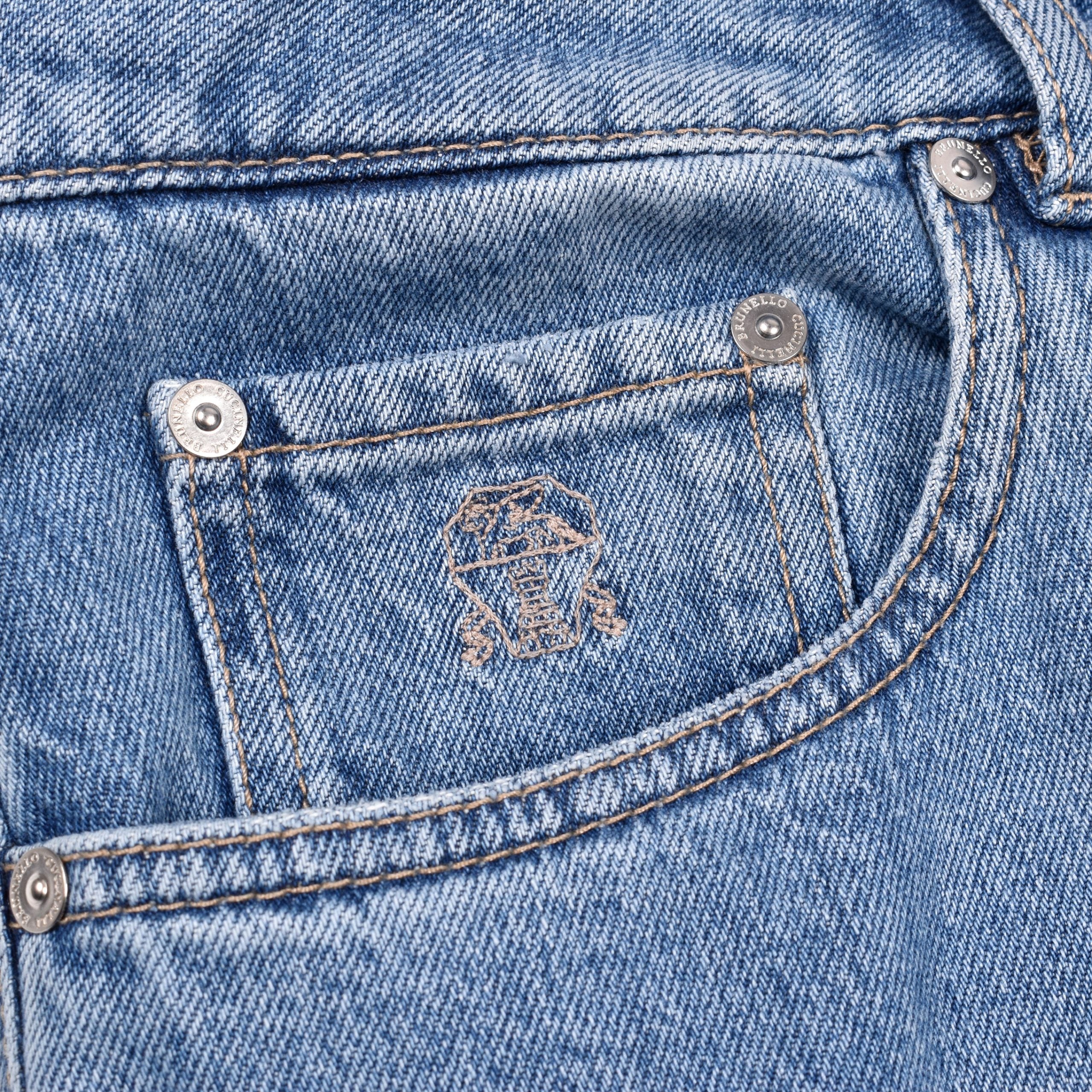 Blue Cotton Straight-Leg Jeans