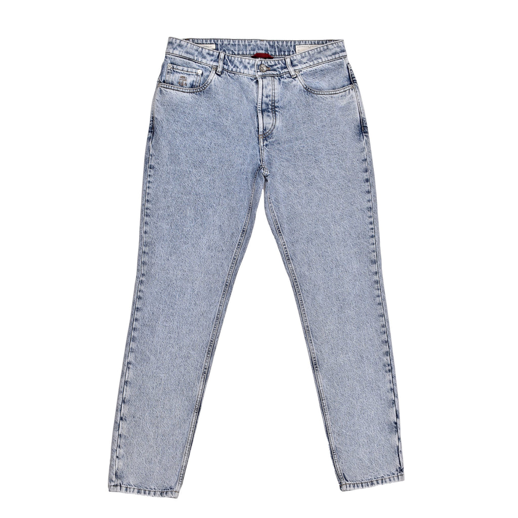 Blue Cotton Straight-Leg Jeans