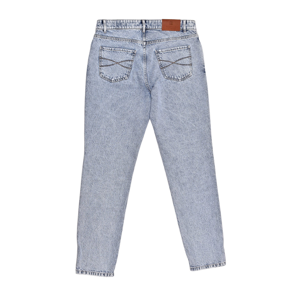 Blue Cotton Straight-Leg Jeans