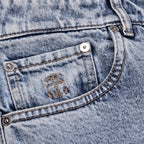 Blue Cotton Straight-Leg Jeans