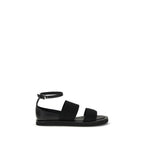 Black Calf Leather Bos Taurus Flat Sandals
