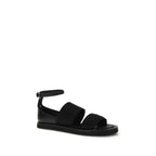 Black Calf Leather Bos Taurus Flat Sandals