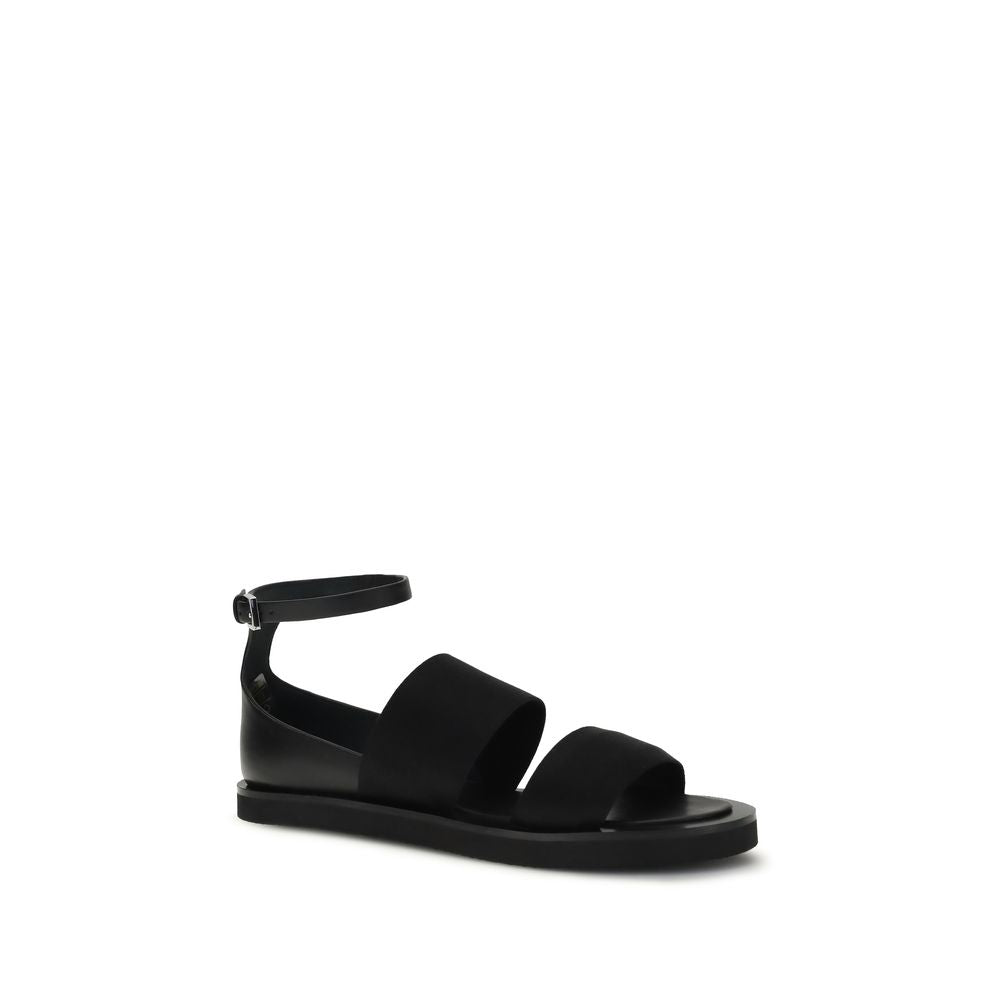 Black Calf Leather Bos Taurus Flat Sandals