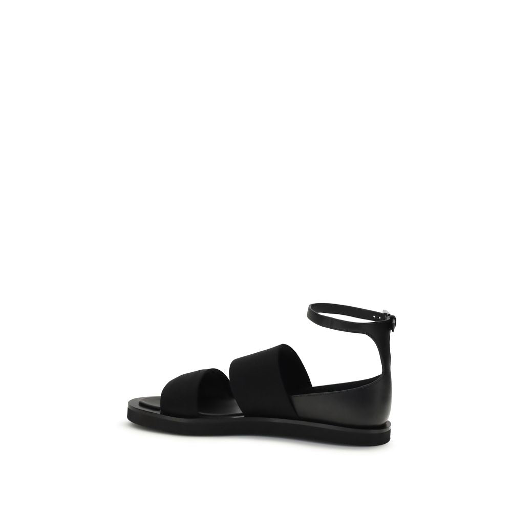 Black Calf Leather Bos Taurus Flat Sandals
