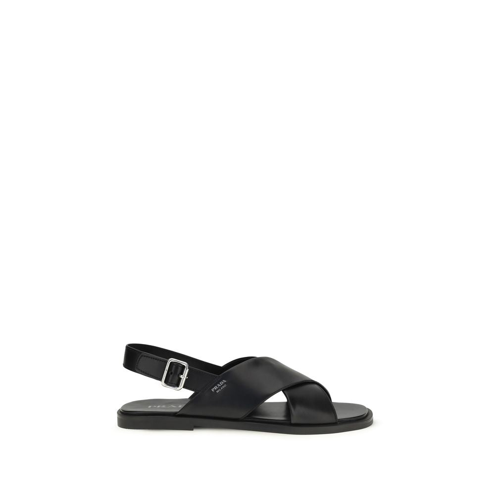 Black Calf Leather Bos Taurus Flat Sandals