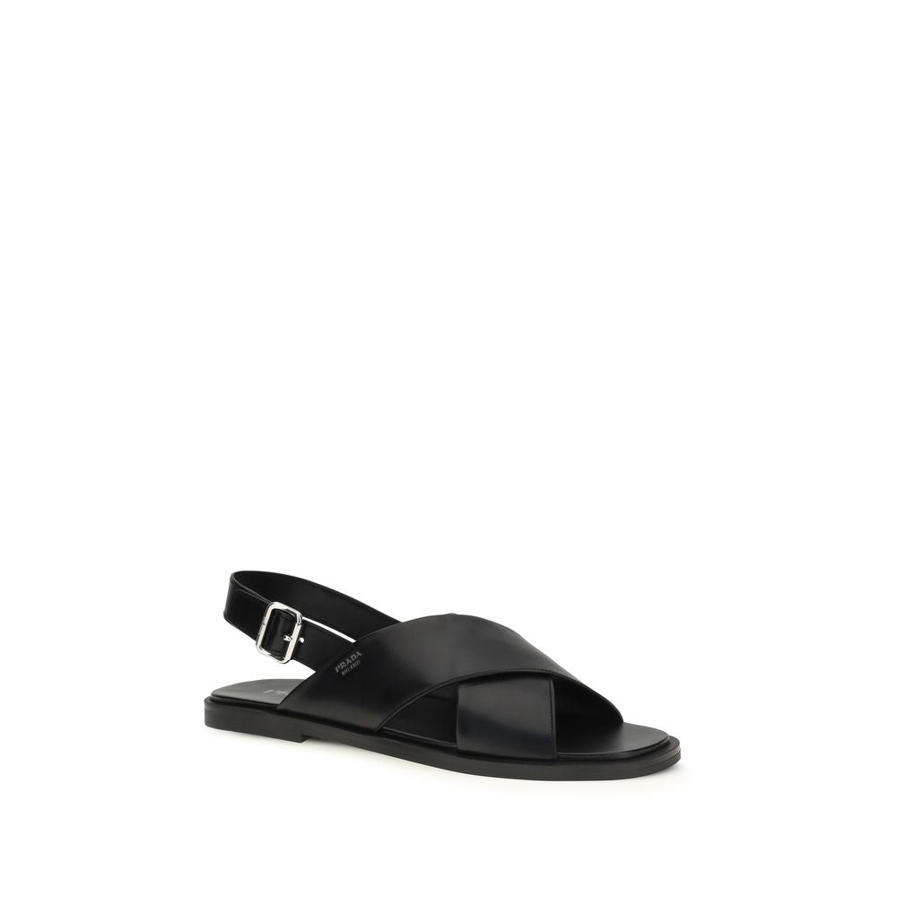 Black Calf Leather Bos Taurus Flat Sandals