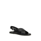 Black Calf Leather Bos Taurus Flat Sandals
