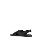 Black Calf Leather Bos Taurus Flat Sandals