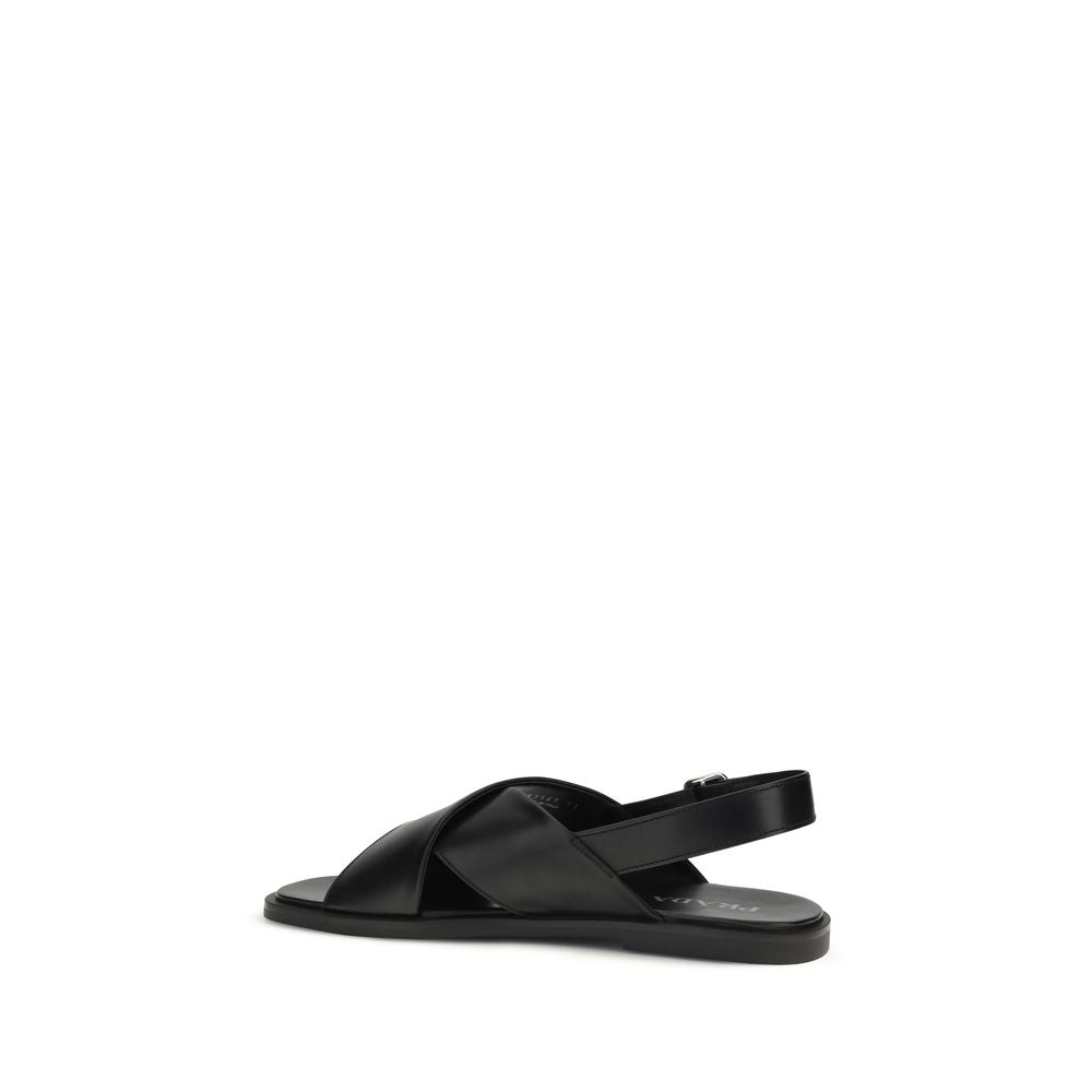 Black Calf Leather Bos Taurus Flat Sandals