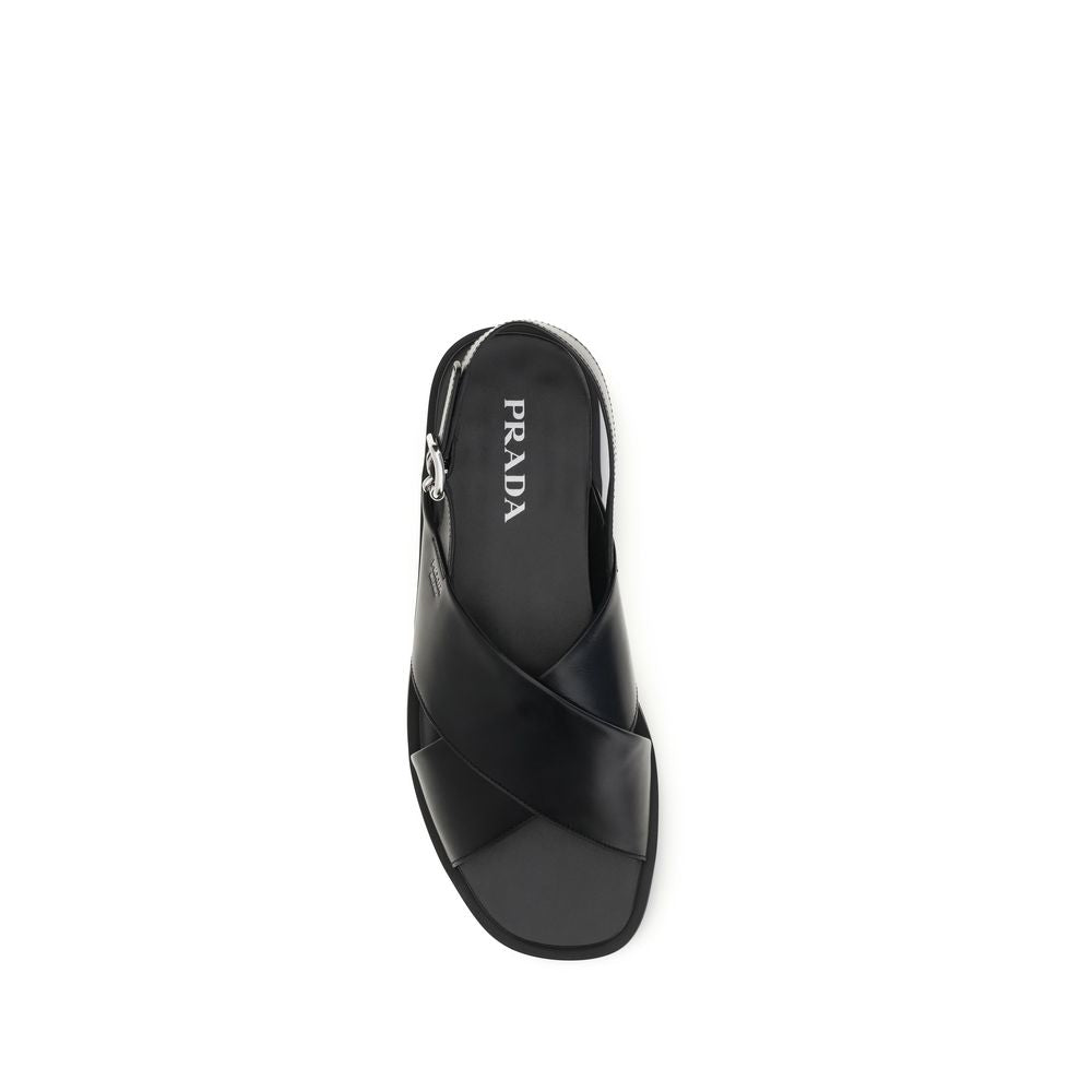Black Calf Leather Bos Taurus Flat Sandals