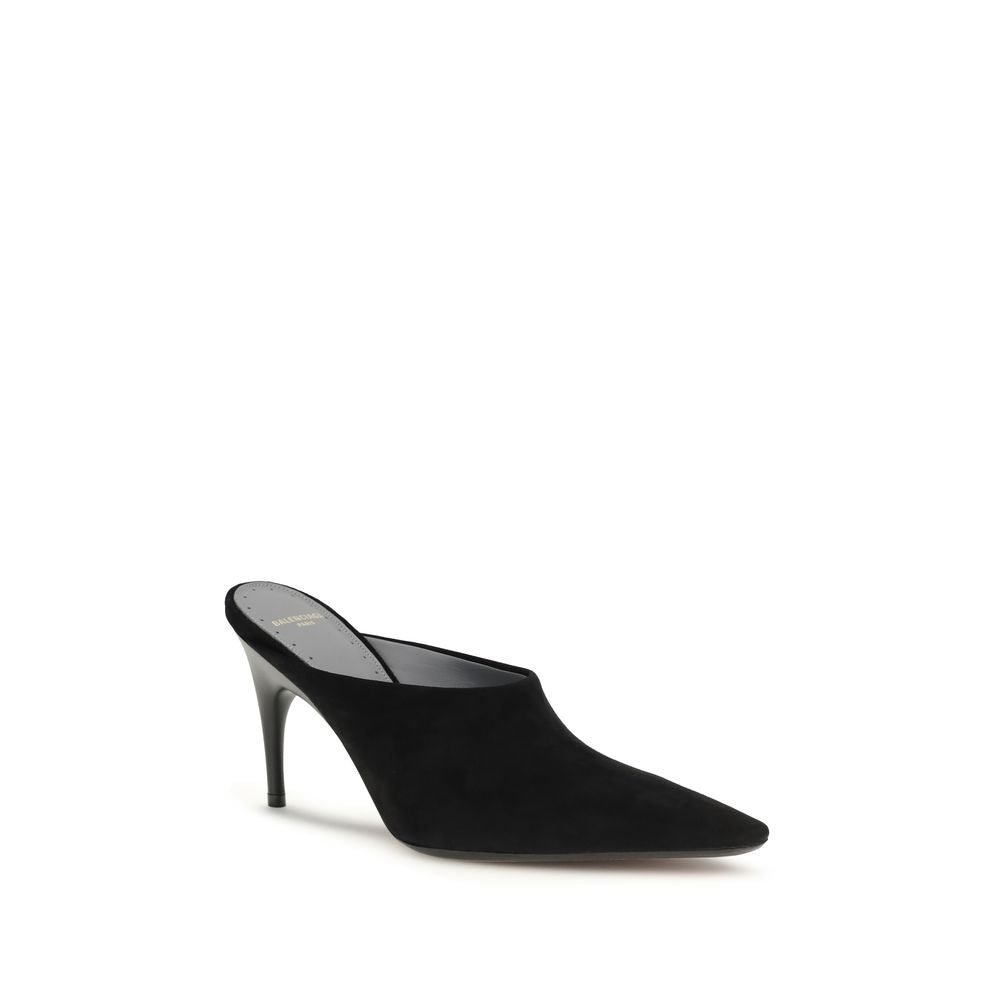 Black Suede Leather Mules