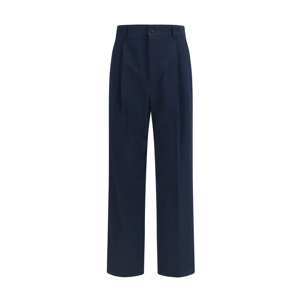 Blue Cotton Casual Pants