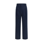 Blue Cotton Casual Pants