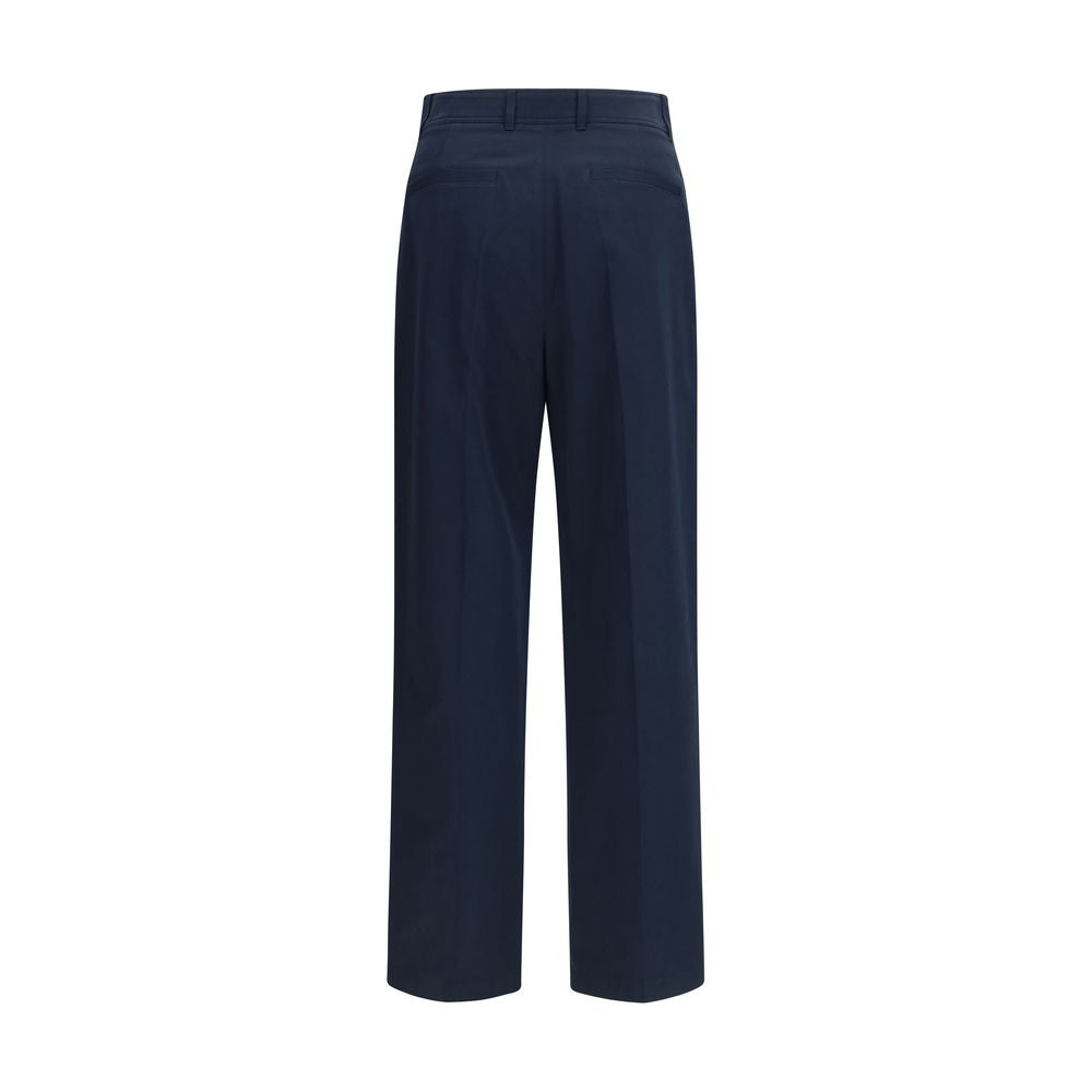 Blue Cotton Casual Pants
