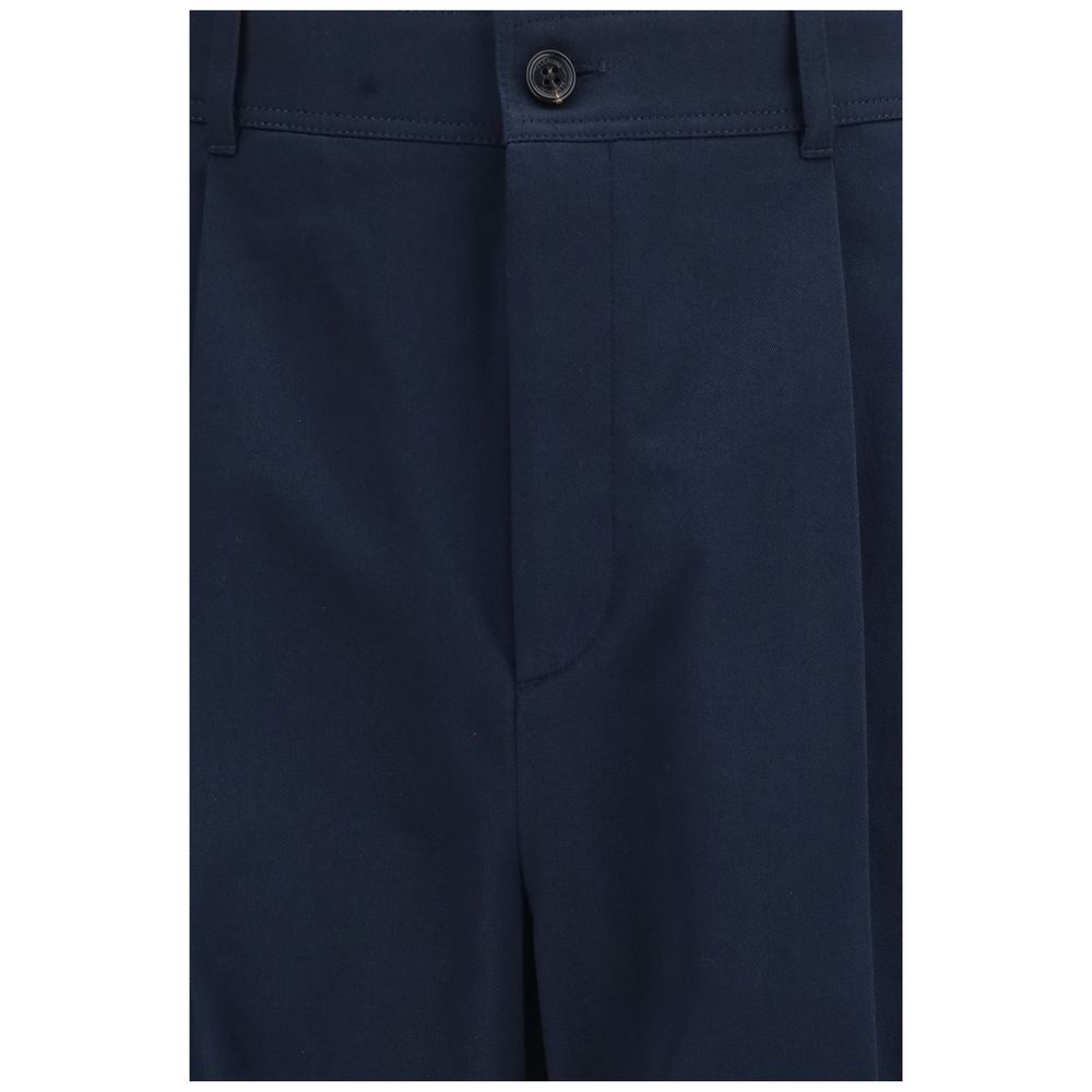 Blue Cotton Casual Pants