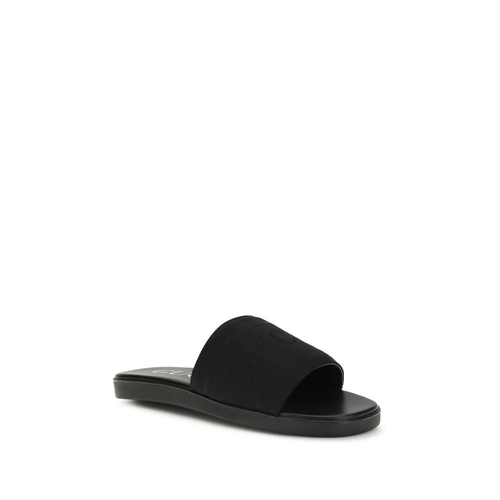 Black Fabric Flat Sandals