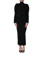 Black Long Sleeves Viscose Sheath Maxi Dress