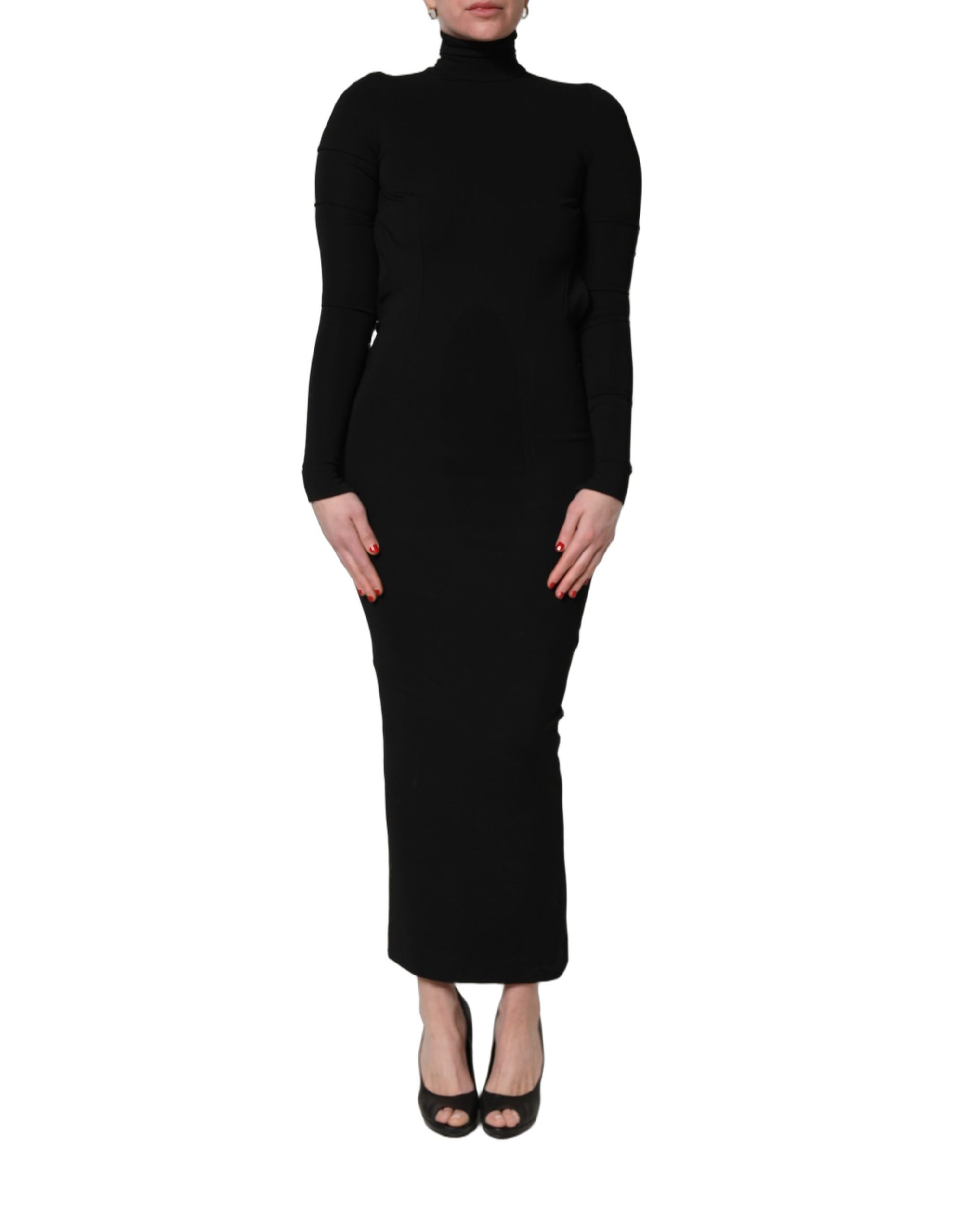 Black Long Sleeves Viscose Sheath Maxi Dress