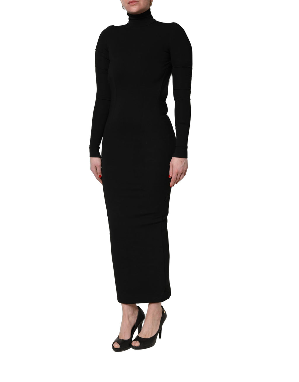 Black Long Sleeves Viscose Sheath Maxi Dress