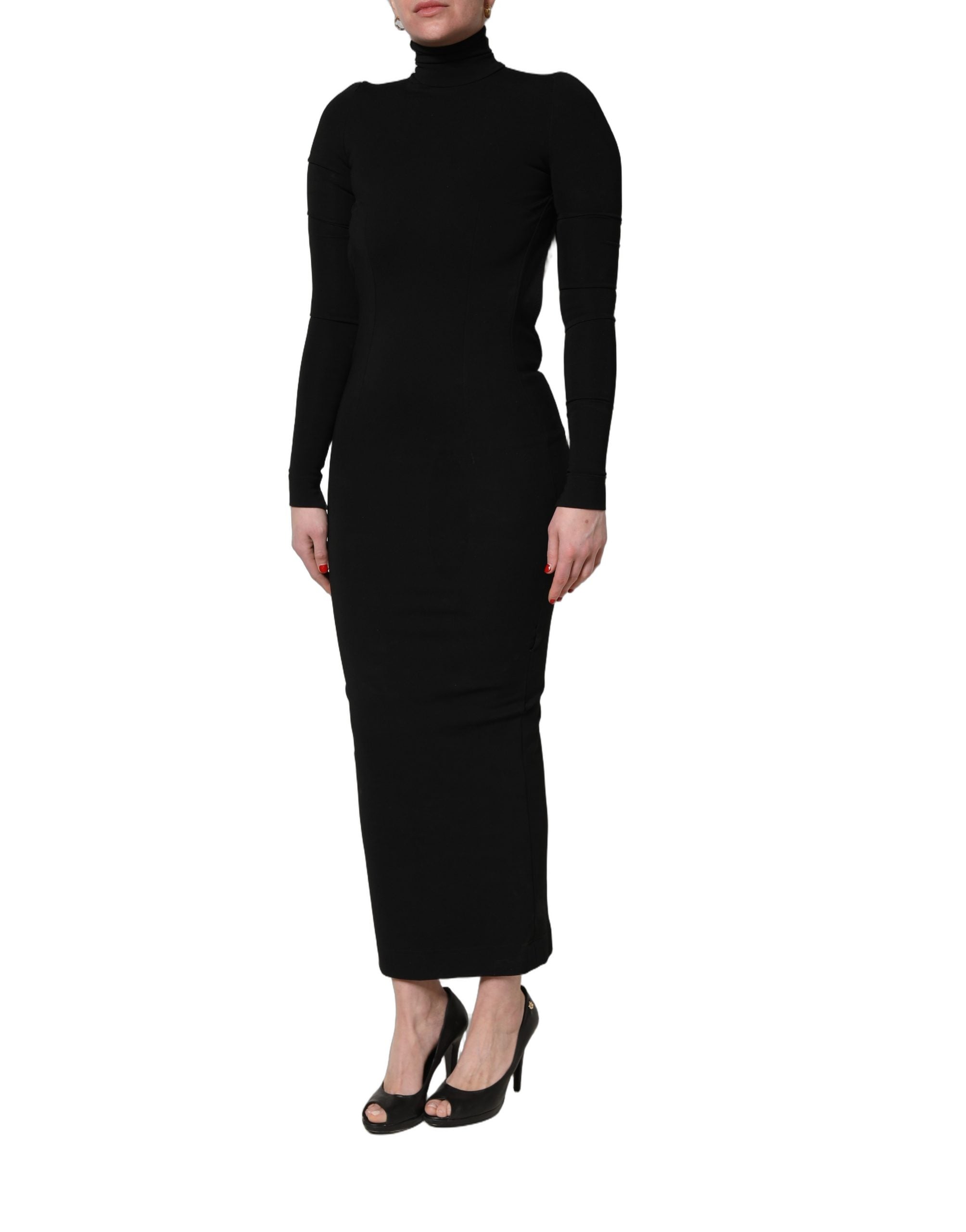 Black Long Sleeves Viscose Sheath Maxi Dress