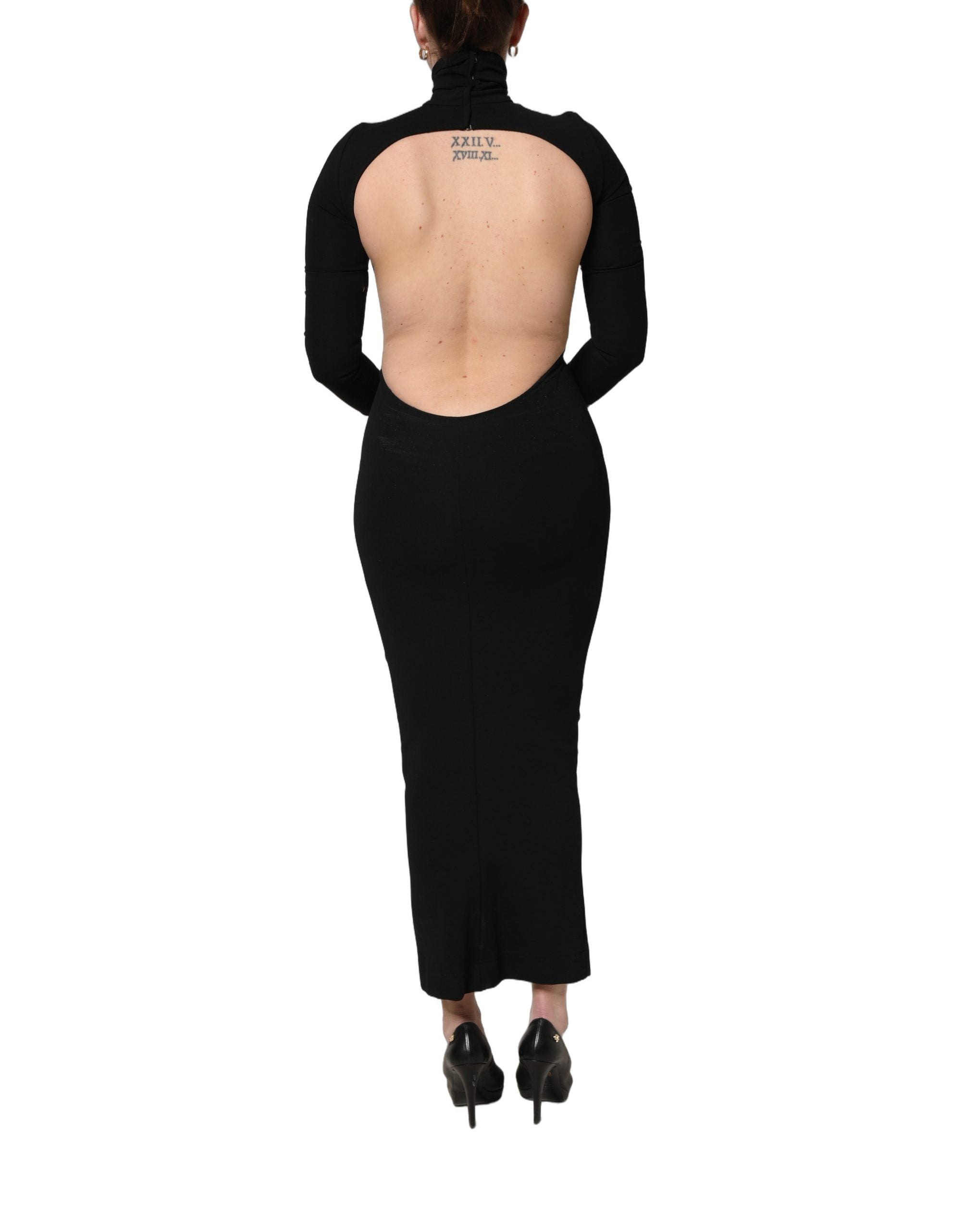 Black Long Sleeves Viscose Sheath Maxi Dress