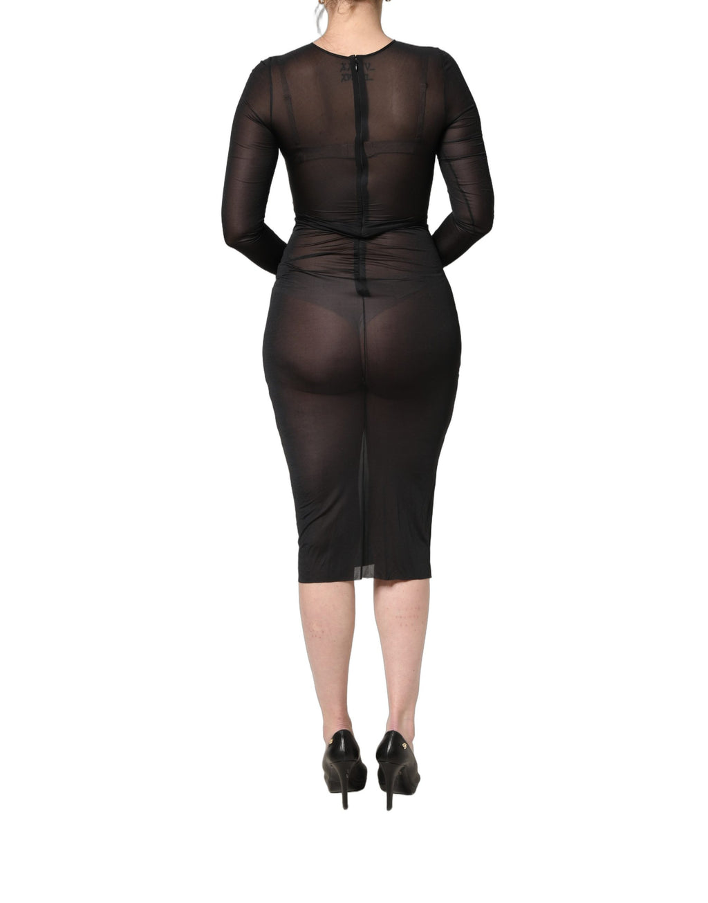 Black Sheer Long Sleeves Sheath Midi Dress