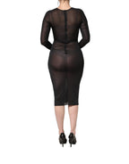 Black Sheer Long Sleeves Sheath Midi Dress