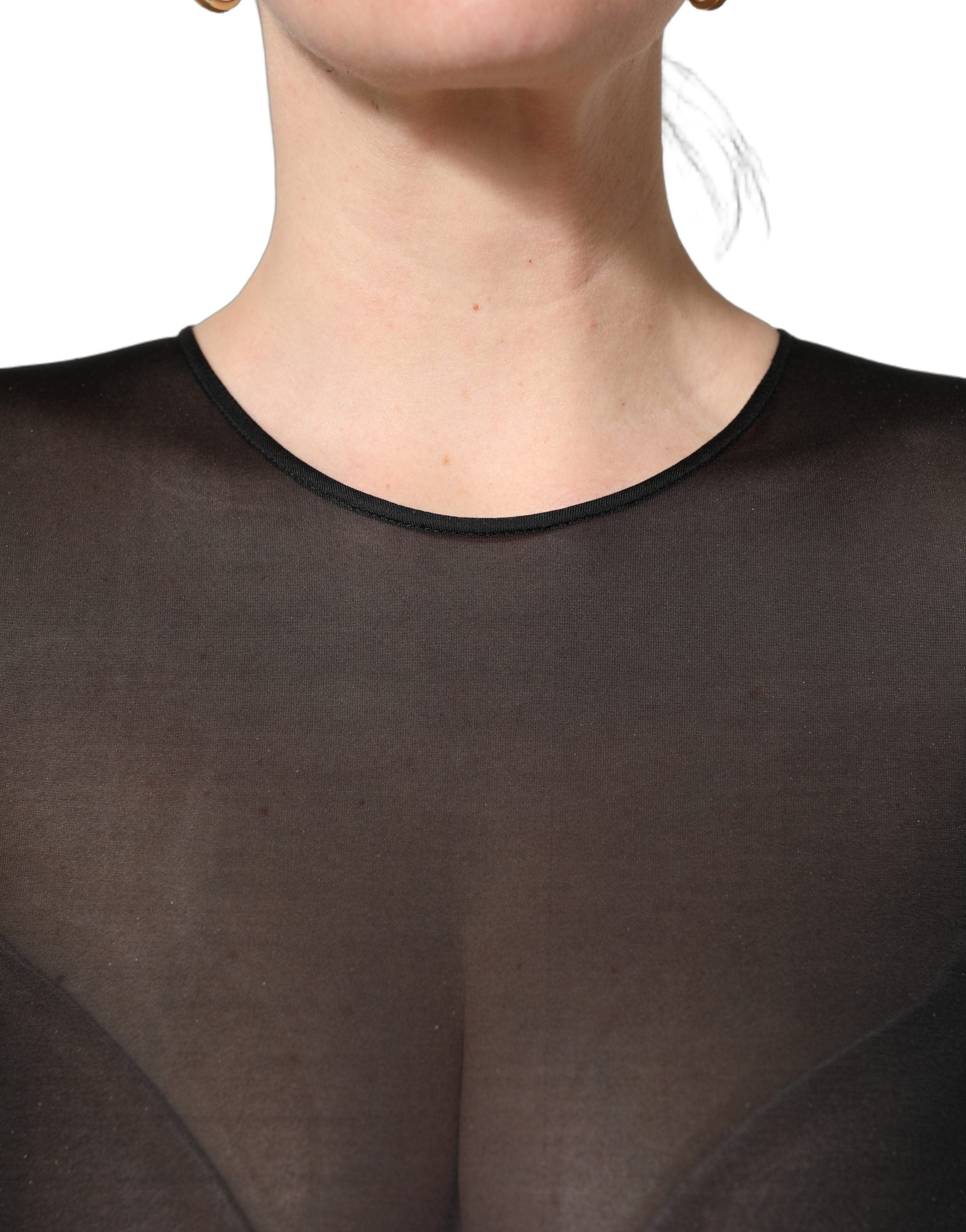 Black Sheer Long Sleeves Sheath Midi Dress