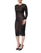Black Sheer Long Sleeves Sheath Midi Dress
