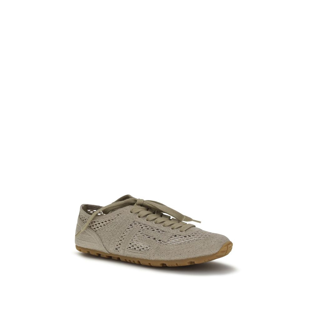 Beige Cotton Athletic Sneakers